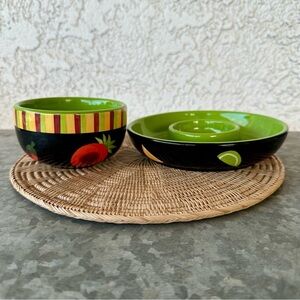Crate & Barrel Ceramic Mambo Lime Margarita Salter & Salsa Set